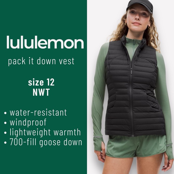 lululemon athletica Jackets & Blazers - NWT lululemon pack it down black vest, water-resistant, windproof, slim fit